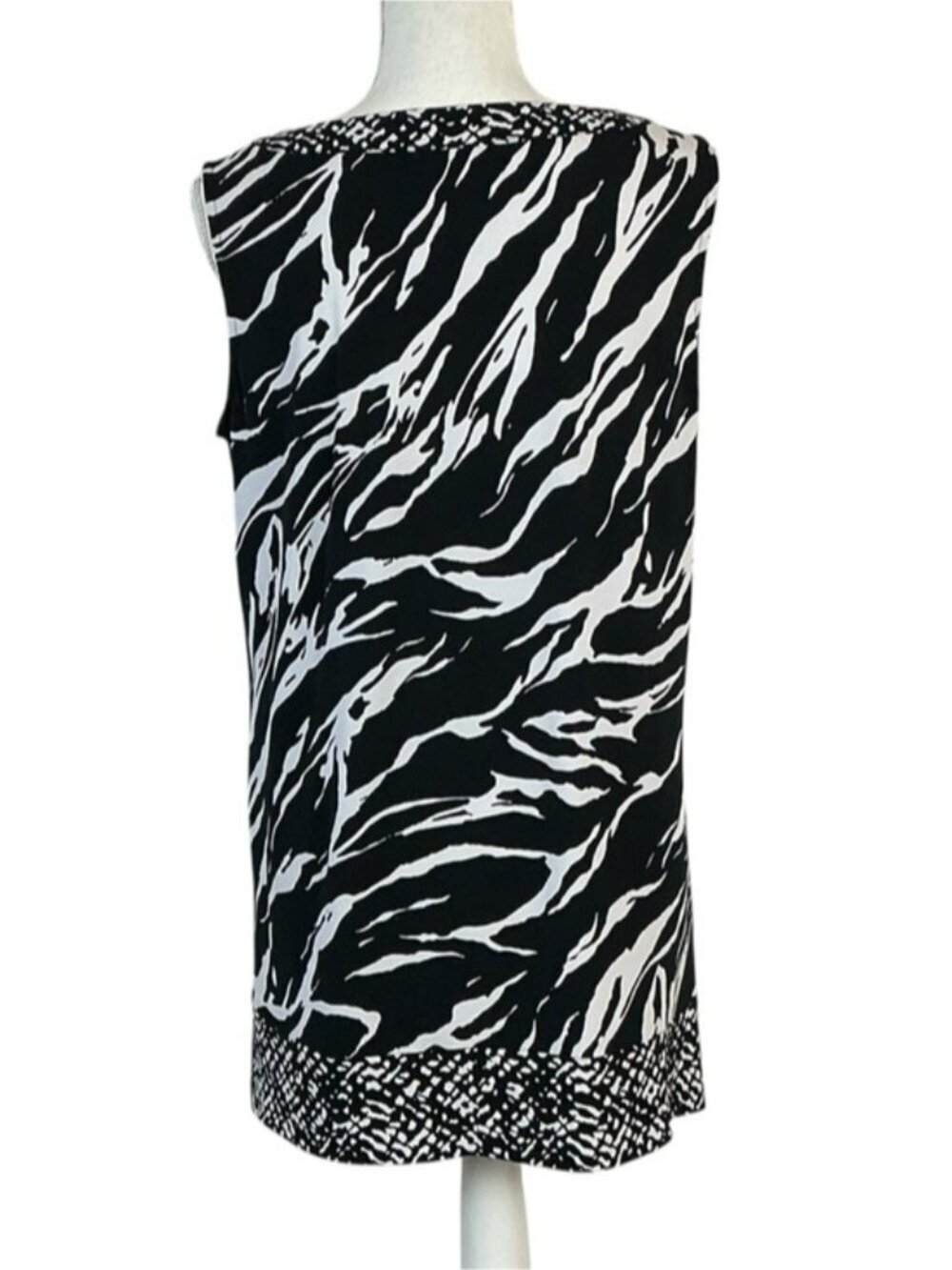 Zebra Animal Print Top Sleeveless Kehole Tunic Tank Blouse Black White Large - Picture 7 of 16